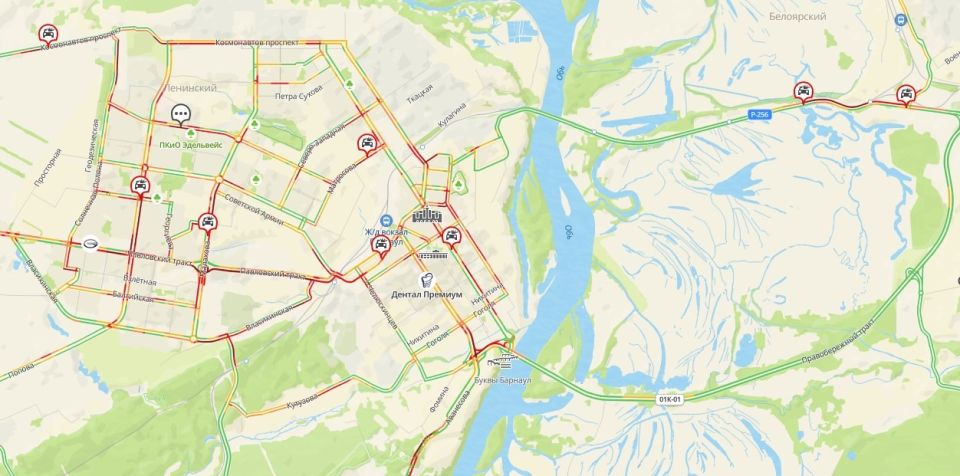 Пробки в Барнауле утром 13 января