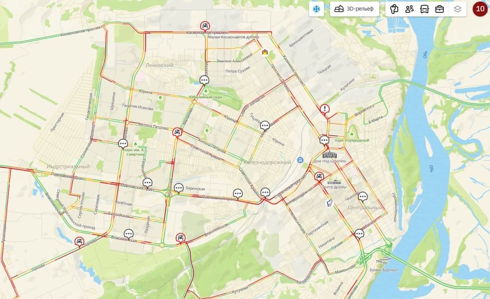 Пробки в Барнауле вечером 13 января