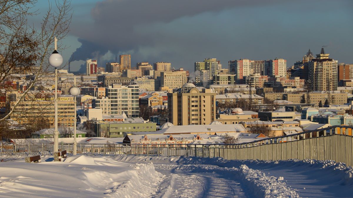 Мороз. Погода. Зима. Панорама Барнаула.