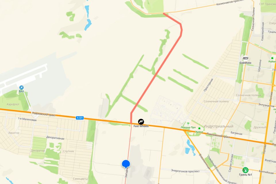 Возможное расположение нового участка дороги по ул. Звездной (выделено красной линией)