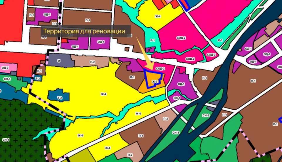Фрагмент карты градостроительного зонирования