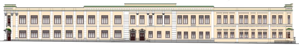 Визуализация колористических решений. Главный фасад Богадельни купца Пуртова