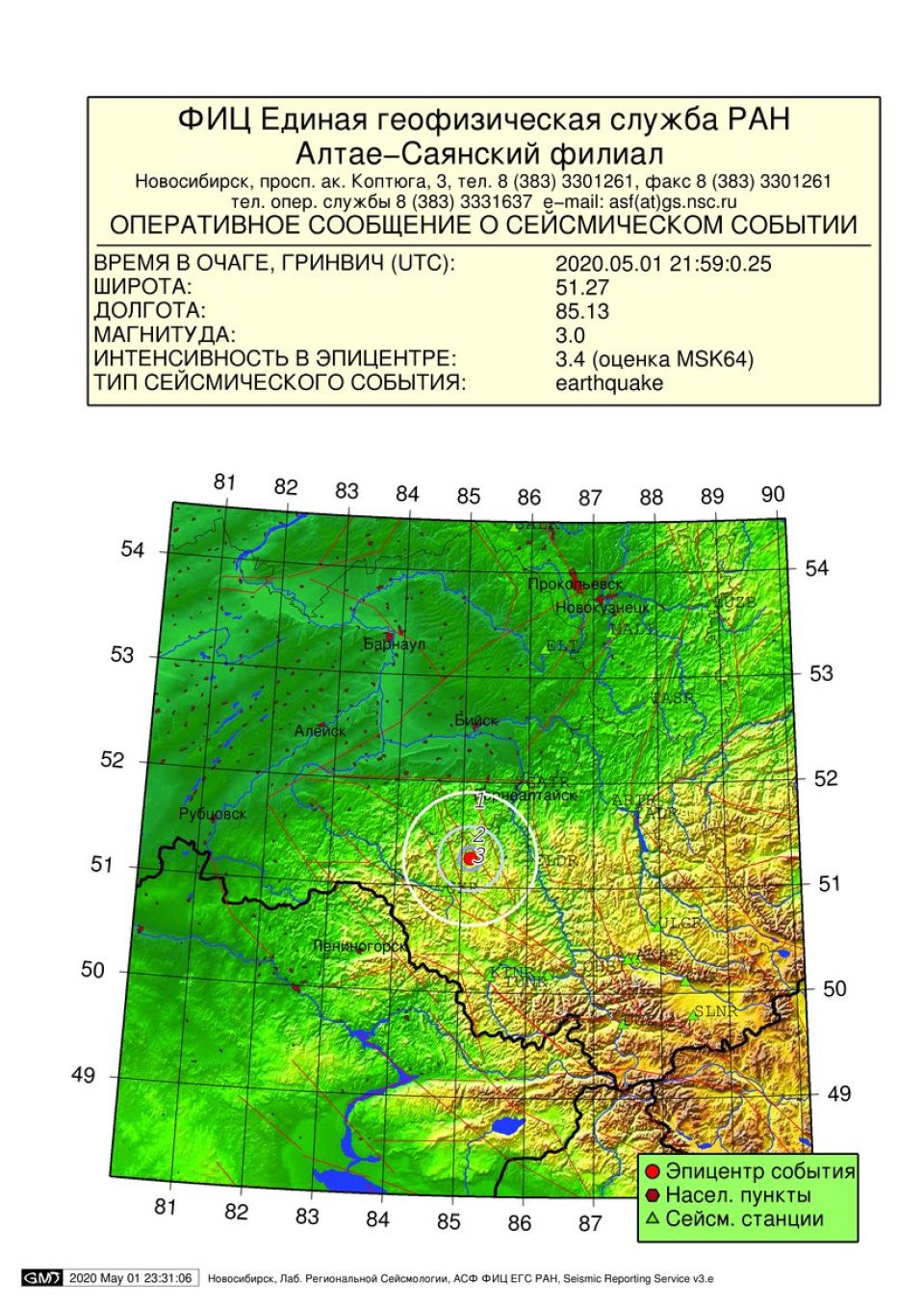 Отчет о сейсмособытии