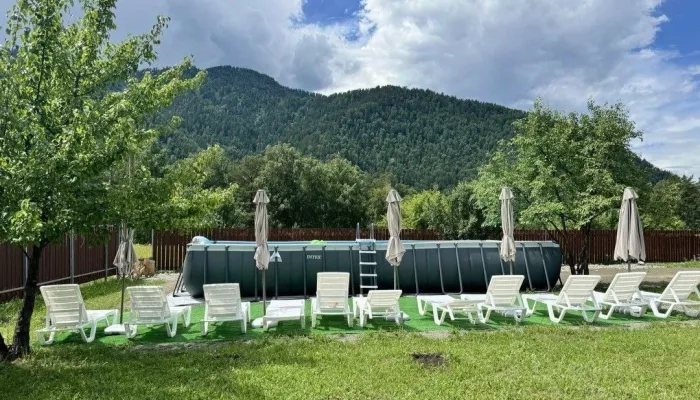 Базу отдыха с бассейном и шезлонгами продают за 45 млн рублей в Горном Алтае. Фото