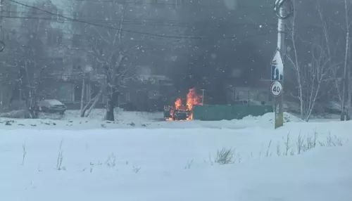 Выгорел полностью: в Бийске полыхал легковой автомобиль на парковке