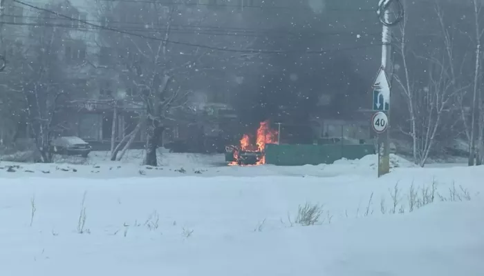 Выгорел полностью: в Бийске полыхал легковой автомобиль на парковке