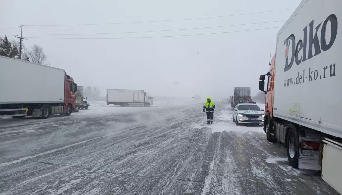 Метель и вереница фур: что происходит на бийской трассе. Видео