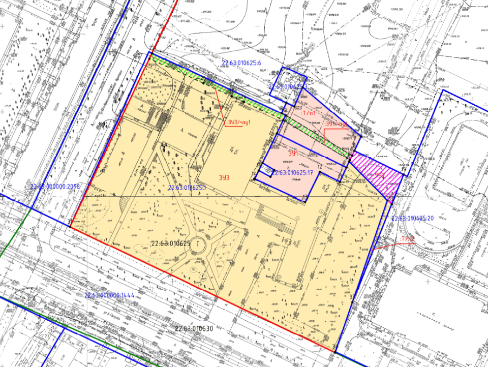 Чертеж межевания территории. Зеленым выделена территория для проезда