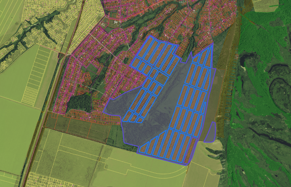 Территория для малоэтажного микрорайона. Фрагмент публичной кадастровой карты.