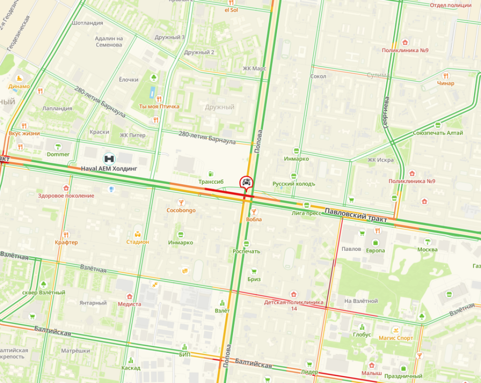 Пробка на перекрестке Павловского тракта и Попова