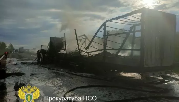 Водитель погиб в огненном столкновении с двумя фурами на трассе под Новосибирском