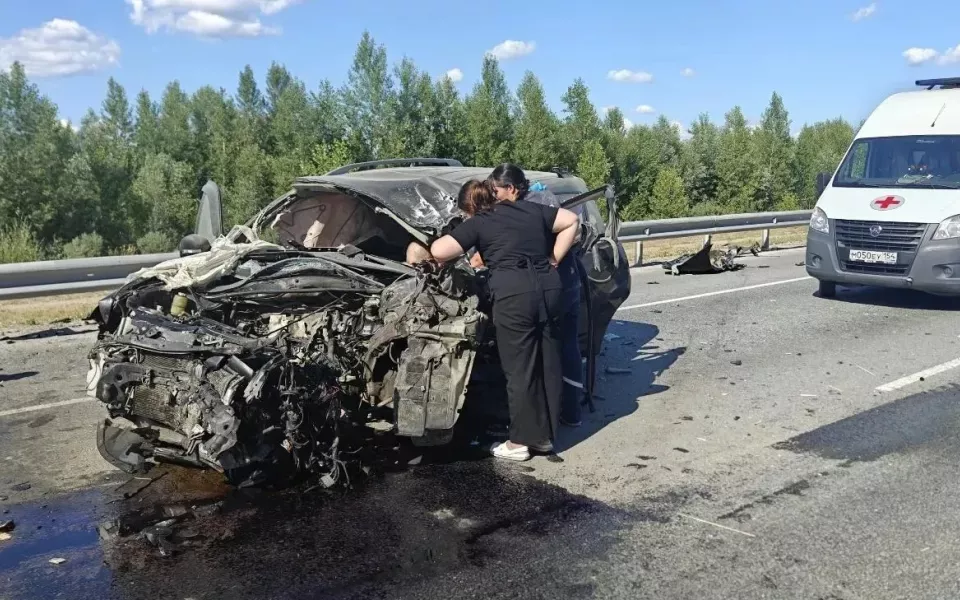 Легковушку смяло в ДТП с КамАЗом на трассе в Новосибирской области