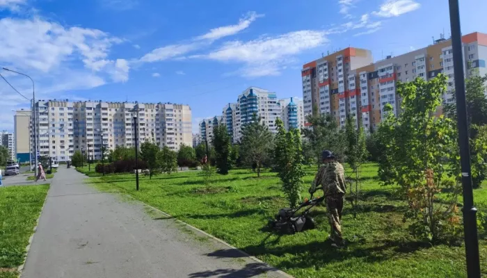 В Барнауле продолжается покос травы на городских зеленых зонах