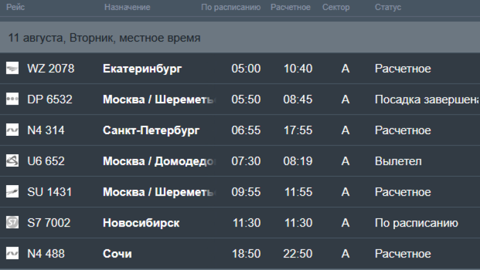 Задержка рейсов на онлайн-табло