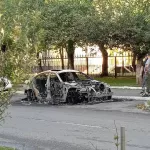В Бийске у дороги дотла сгорел автомобиль. Видео