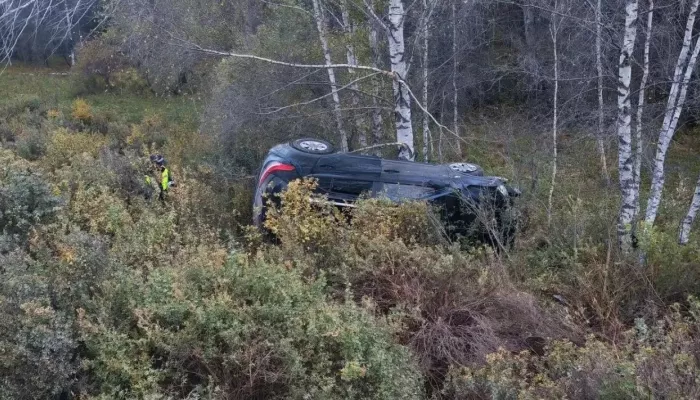 В Республике Алтай кроссовер слетел в кювет и перевернулся
