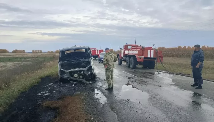 Молоковоз на газе загорелся на трассе Павловск — Колыванское в Алтайском крае. Фото