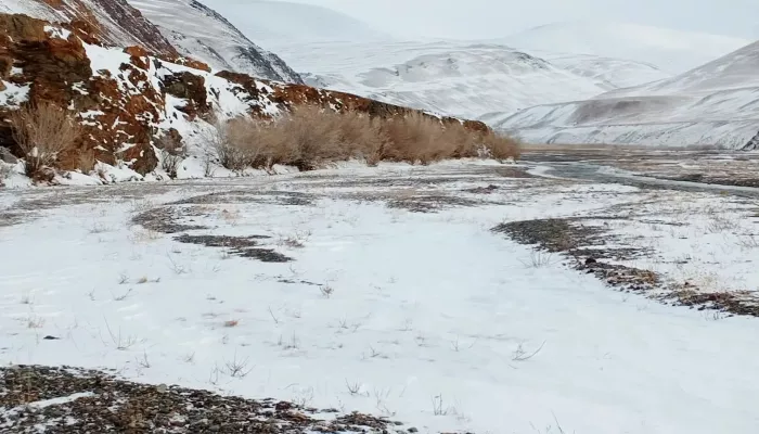 Высокогорье Сайлюгемского нацпарка занесло осенним снегом. Фото