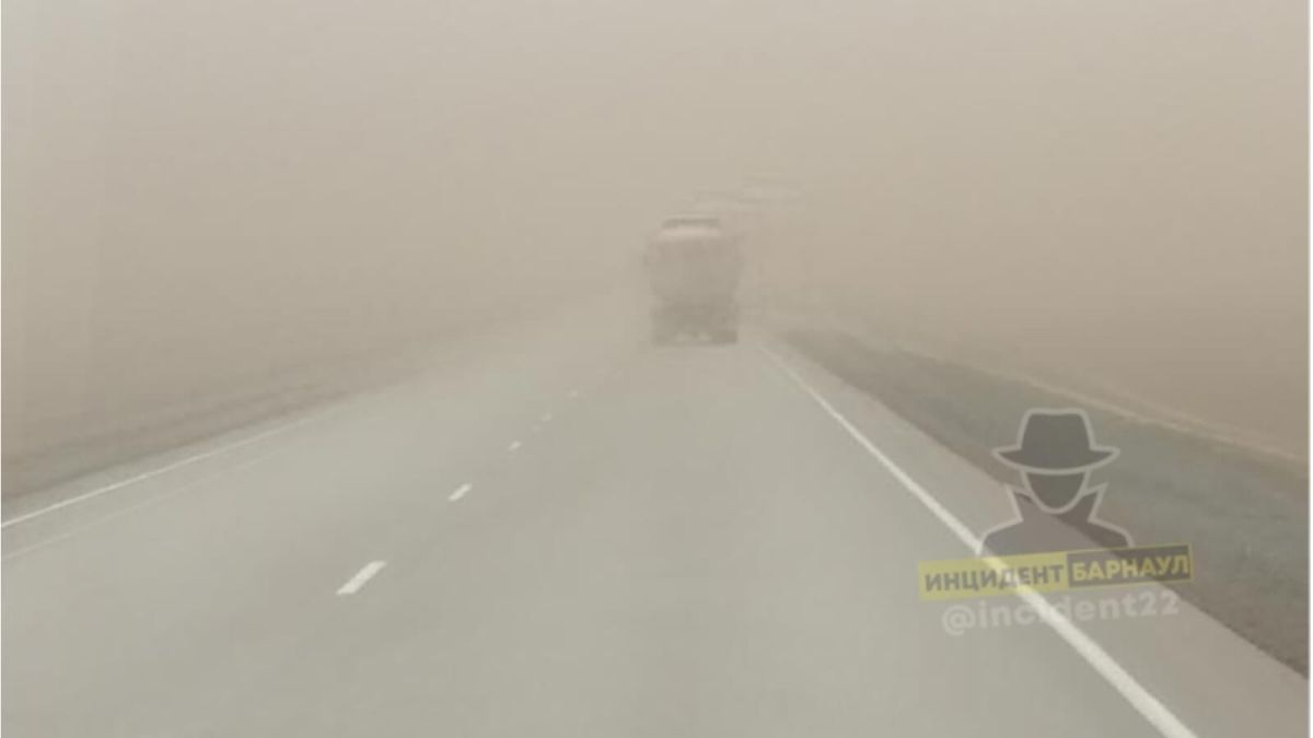 На трассе в Алтайском крае автомобили накрыло пыльной бурей