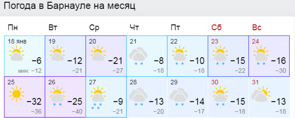 Морозы под -40 градусов вернутся в Алтайский край 